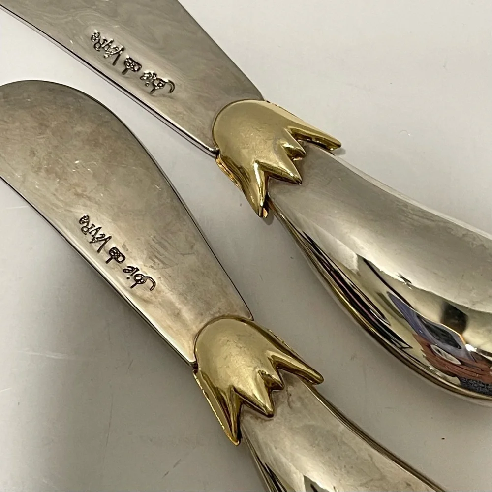 Joie de Vivre Eggplant Pattern Cheese Butter Spreader Silver Gold Toned Set of 4